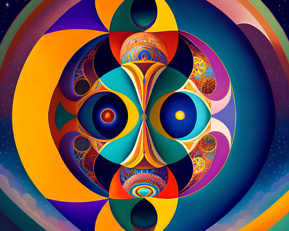 Colorful Psychedelic Artwork with Eye Motif and Celestial Theme