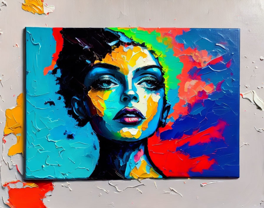 Colorful Abstract Portrait of Woman with Dynamic Paint Splashes