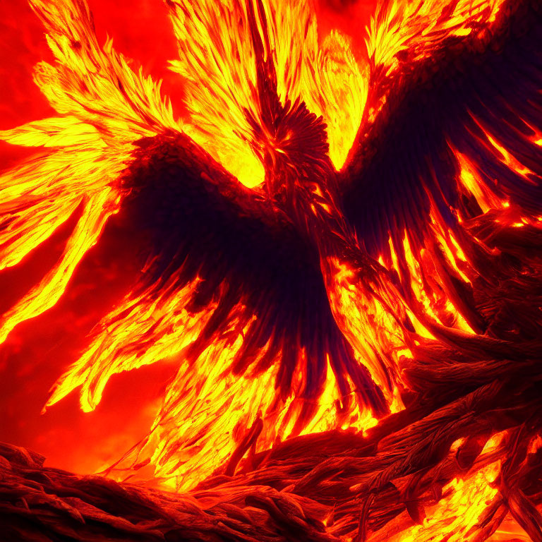 Fiery Phoenix Rising with Outstretched Wings