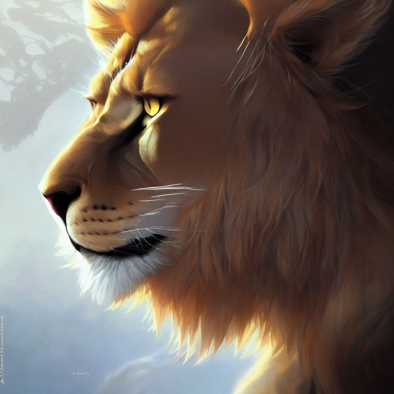 Detailed Digital Painting of Majestic Lion Profile with Soft Lighting