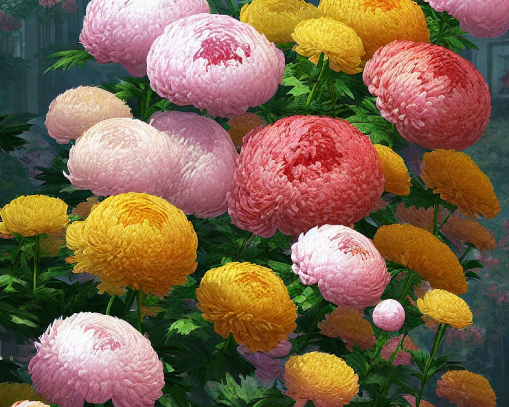 Vibrant Pink and Yellow Chrysanthemum Garden Display