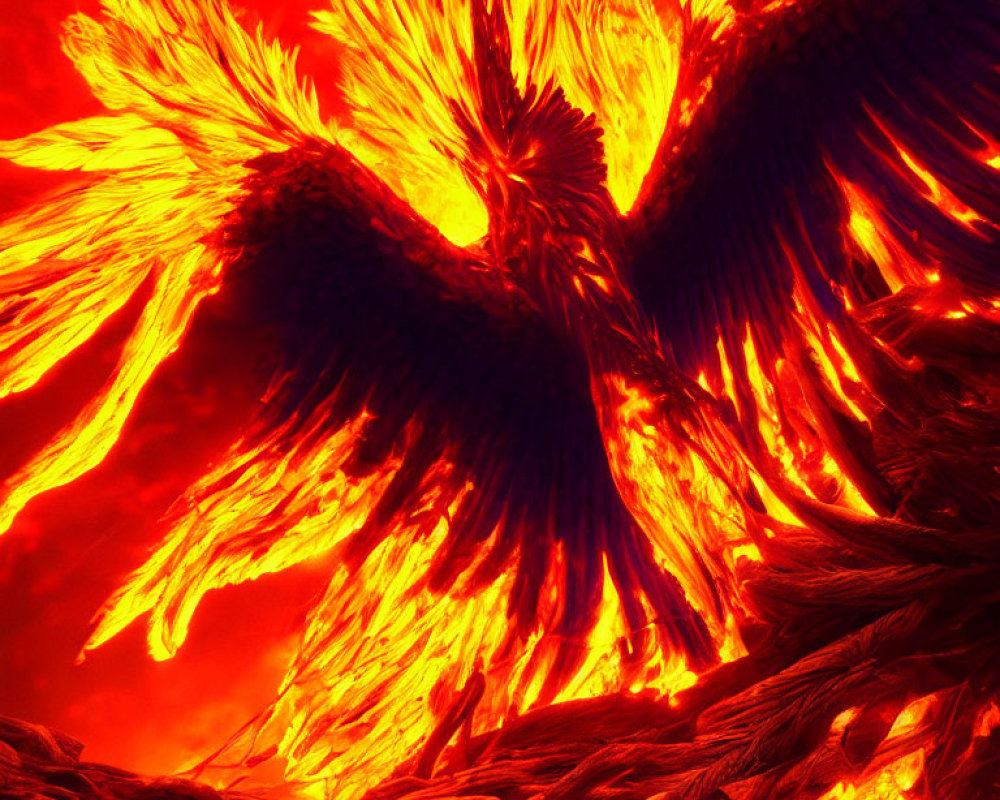 Fiery Phoenix Rising with Outstretched Wings