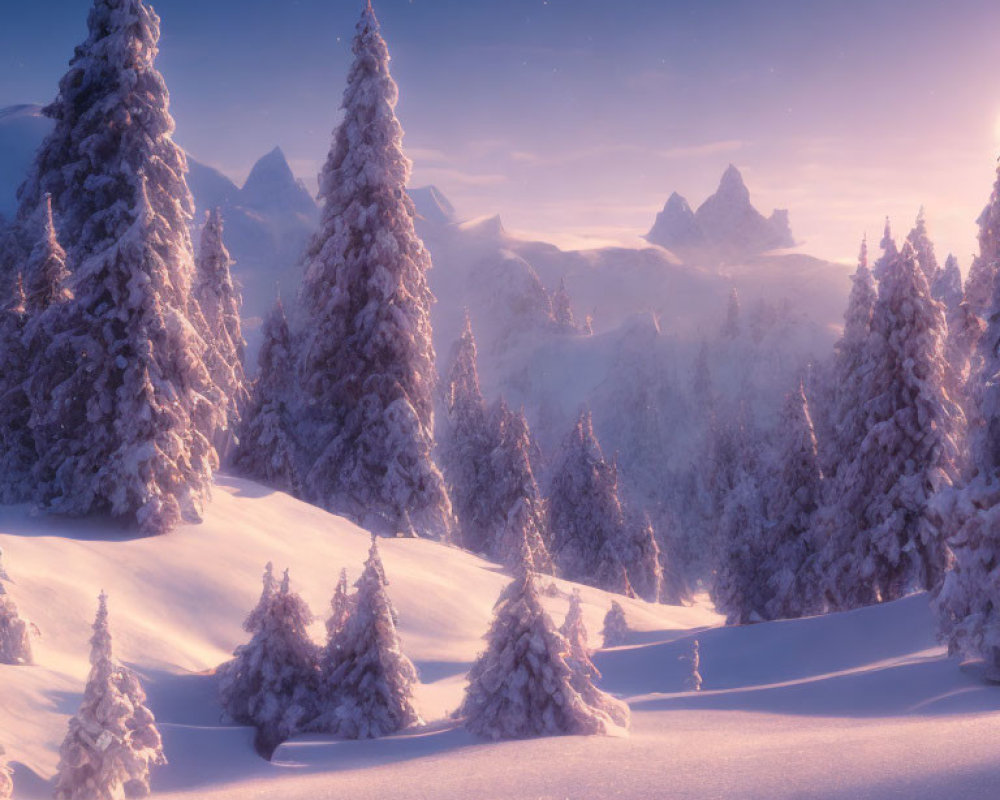 Serene wintry landscape with snow-covered fir trees