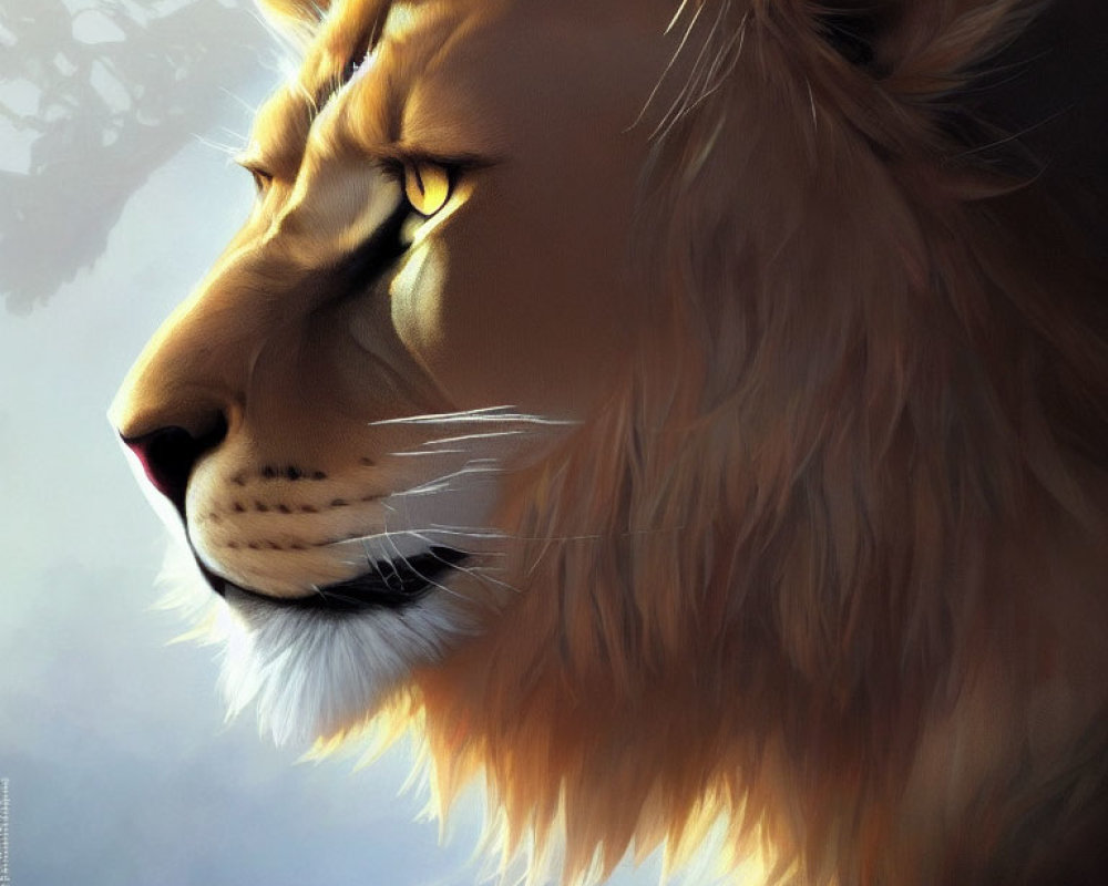 Detailed Digital Painting of Majestic Lion Profile with Soft Lighting