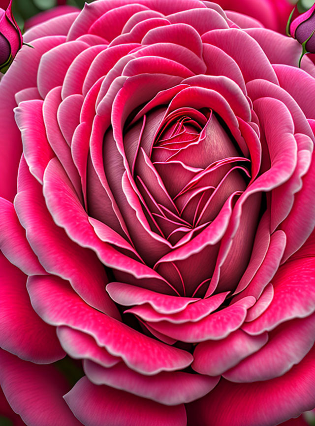 Detailed Close-Up of Vibrant Pink Rose Petals on Green Background