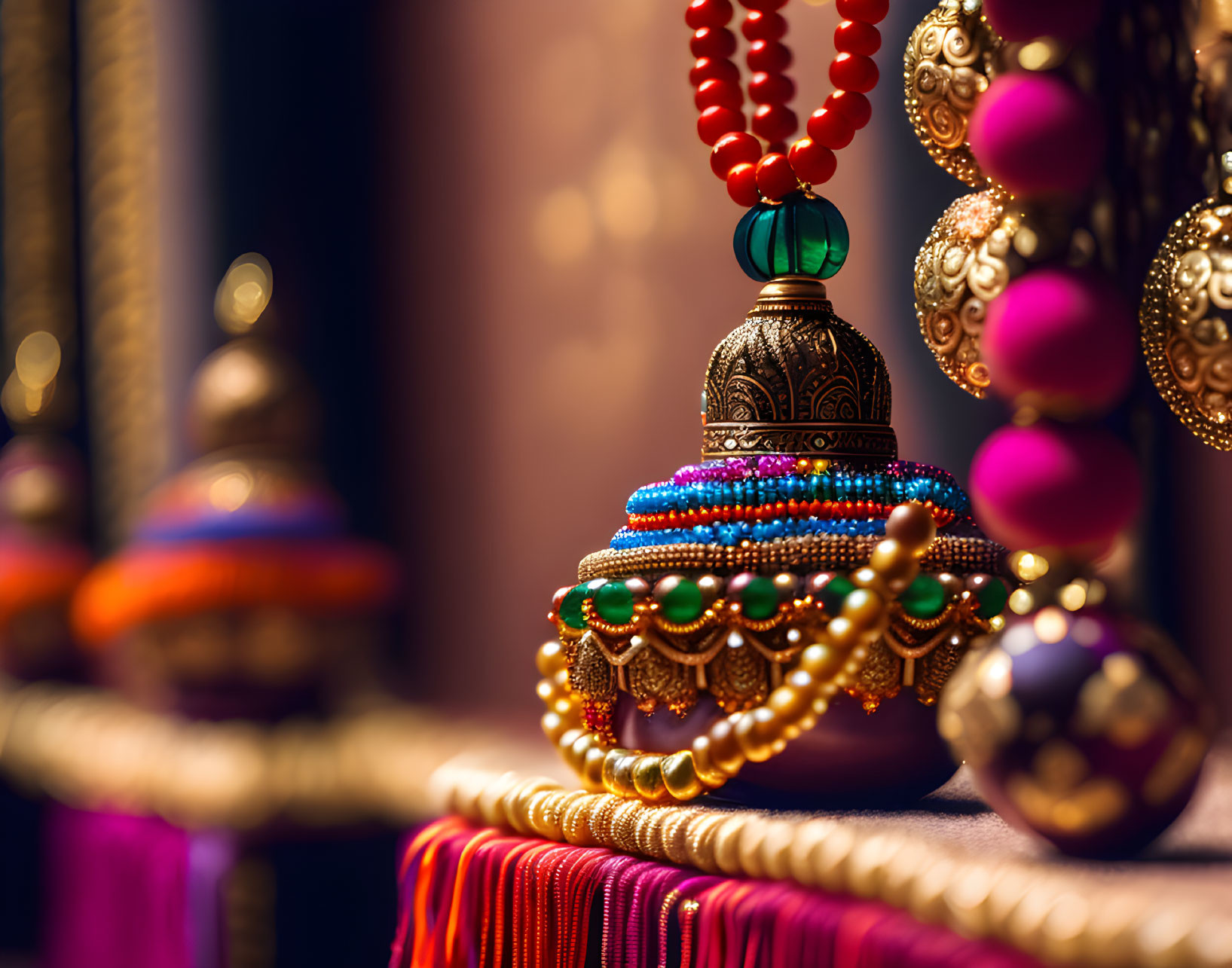 Colorful Traditional Indian Jewelry: Beaded Necklaces & Gold-Patterned Bangles