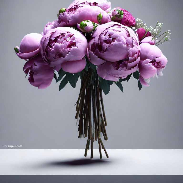 Vibrant Purple Peonies on Grey Background