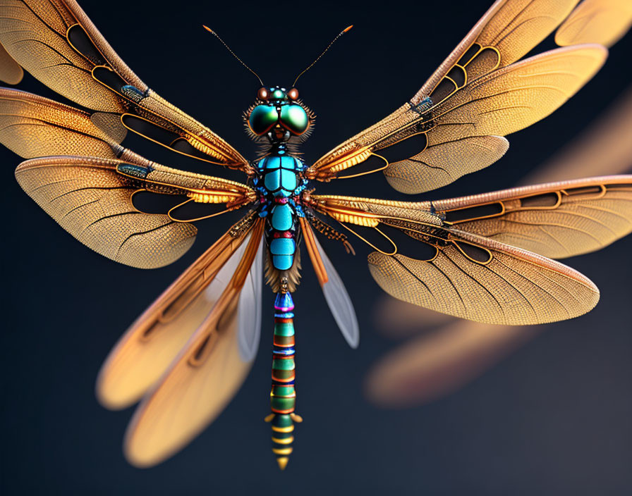 Detailed Metallic Iridescent Dragonfly Close-Up Image