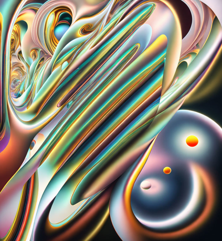 Swirling Pastel and Metallic Abstract Digital Art