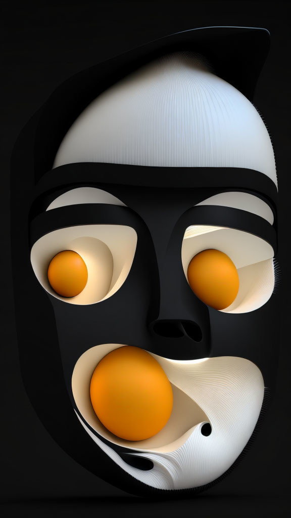 Abstract Face Artwork with Black Background and Orange Eyes