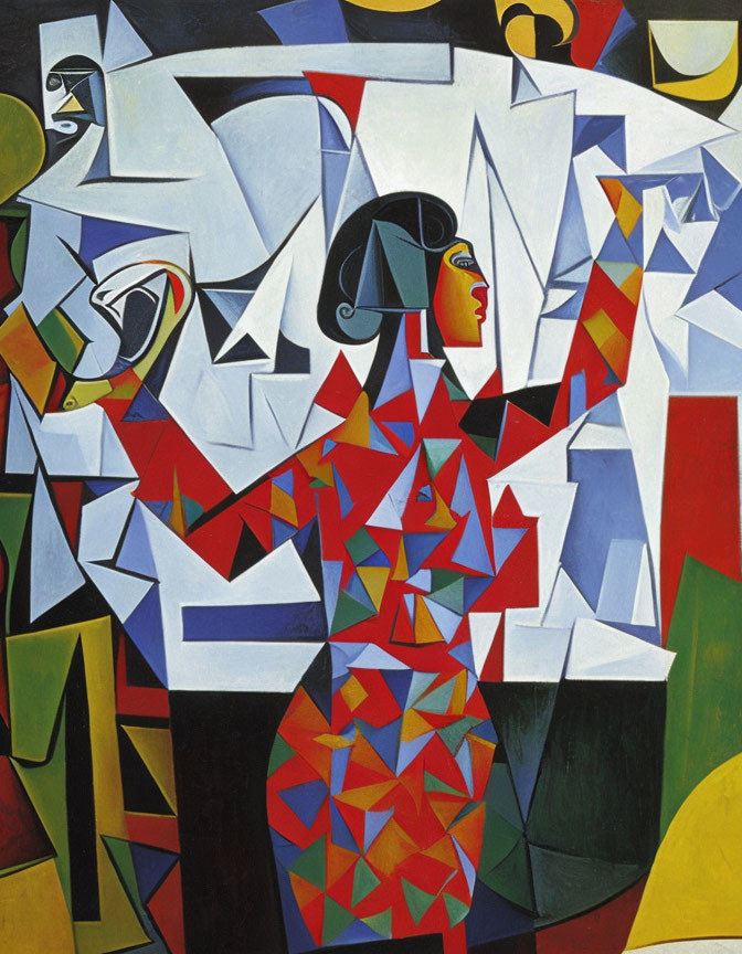 Vivid Cubist Painting of Fragmented Female Figure