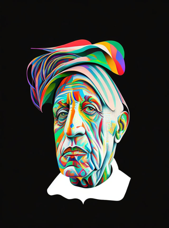 Colorful Abstract Digital Portrait of a Man on Black Background