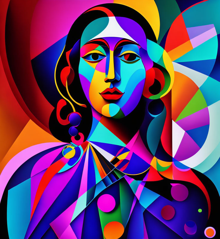 Colorful Abstract Portrait of Female Figure with Geometric Shapes