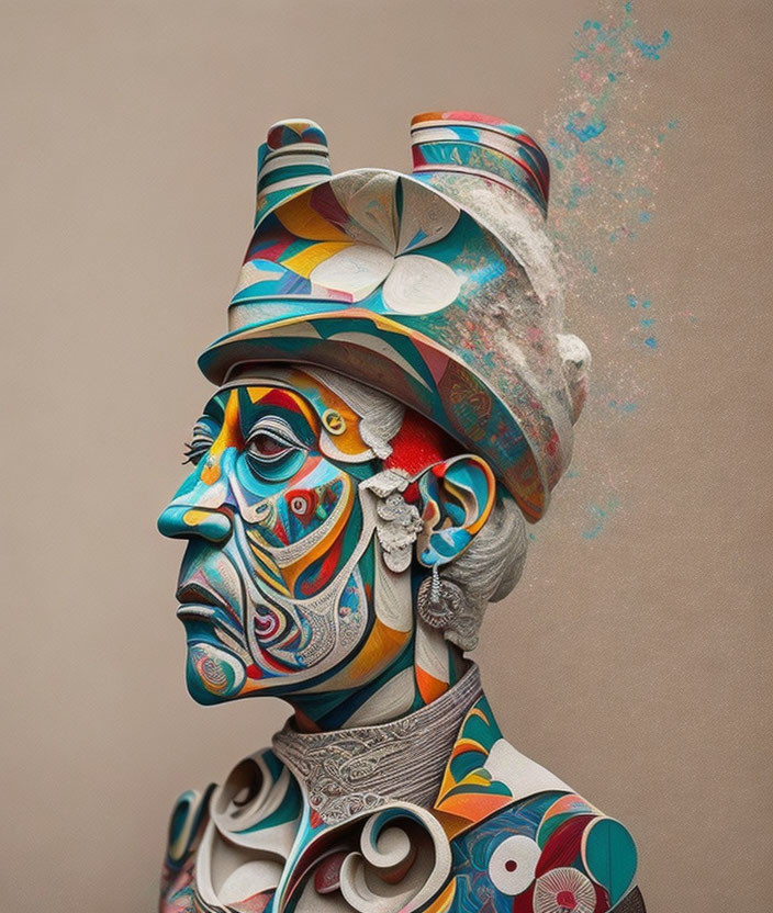 Colorful and intricate female bust with modern artistic twist