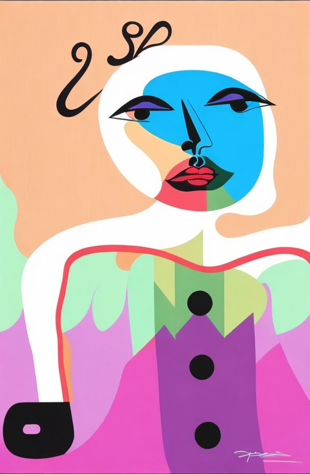 Colorful Abstract Portrait of Stylized Female Figure