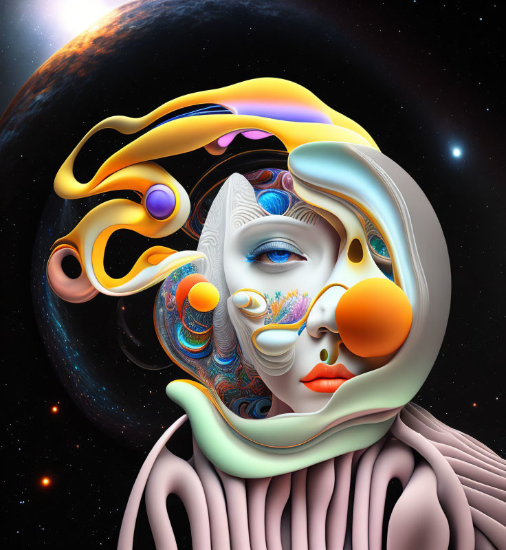 Stylized female figure in surreal digital artwork