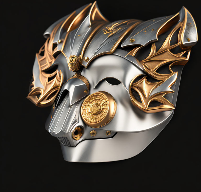 Intricate Gold and Silver Metallic Mask with Monocle