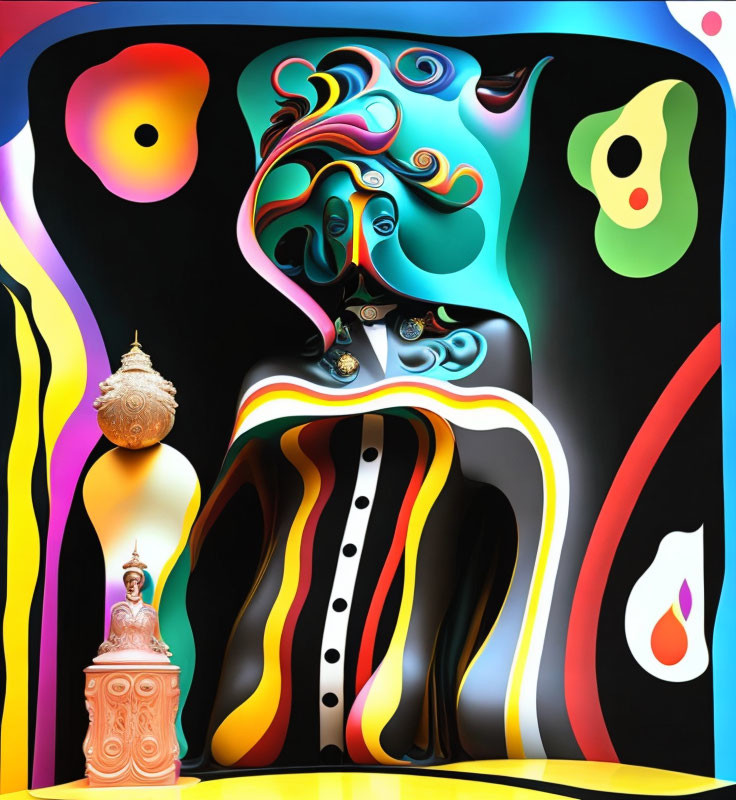 Colorful Abstract Artwork: Fluid Shapes with Chess Piece Figures