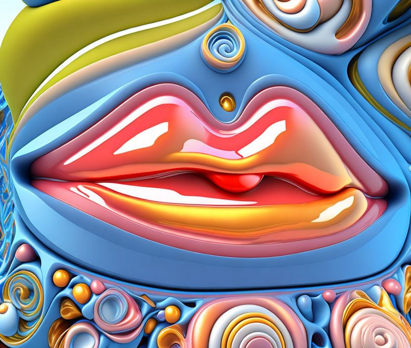 Colorful Stylized Lips Artwork in Red and Pink Hues