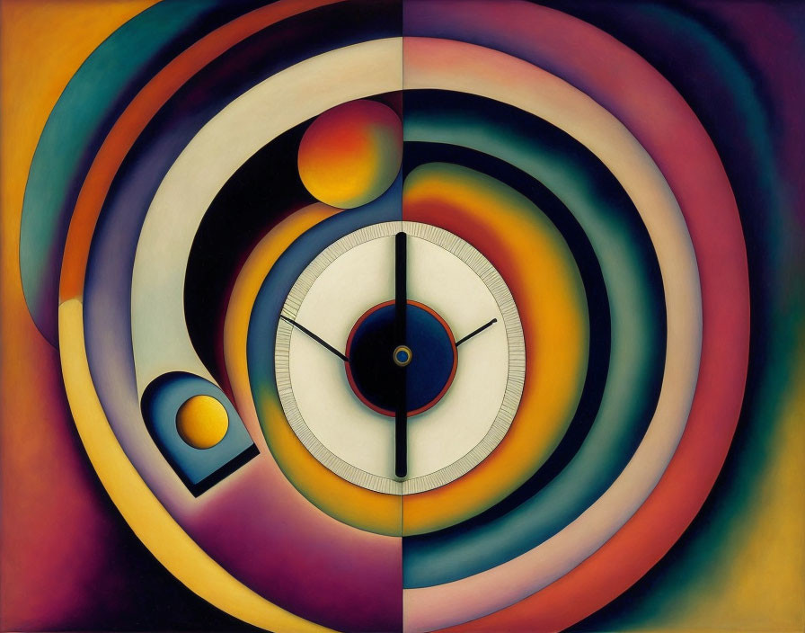 Colorful concentric circles in abstract geometric painting