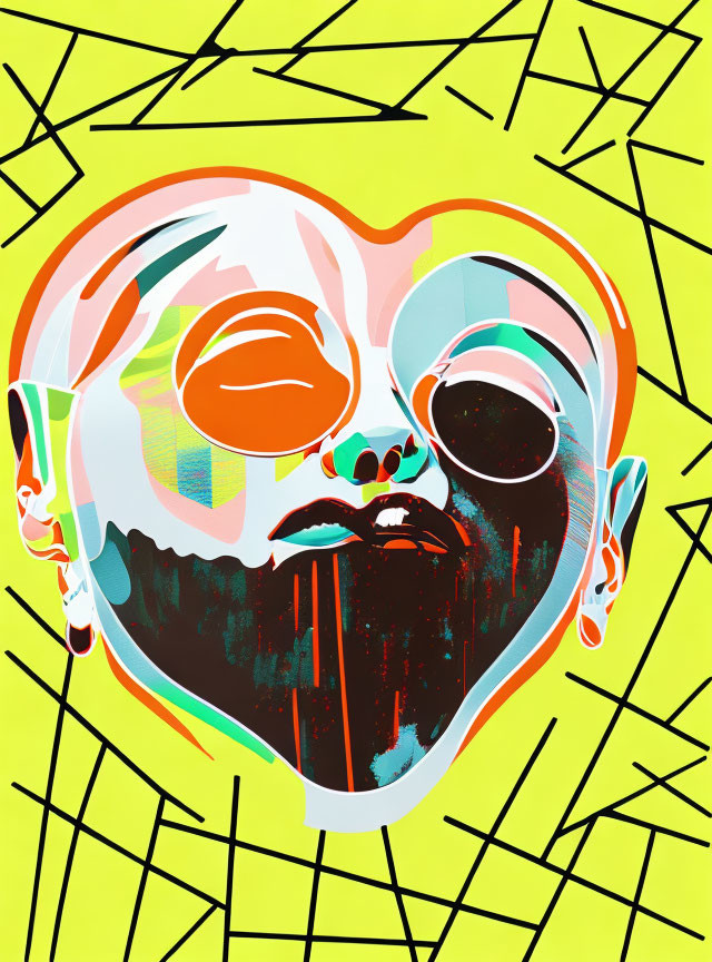 Colorful Abstract Portrait with Dark Sunglasses Eye on Geometric Background