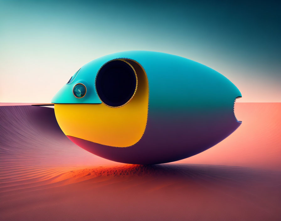 Colorful Egg-Shaped Object in Desert Landscape