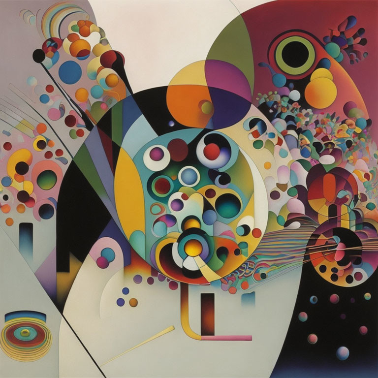 Vibrant Abstract Painting: Geometric and Circular Shapes, Dynamic Patterns