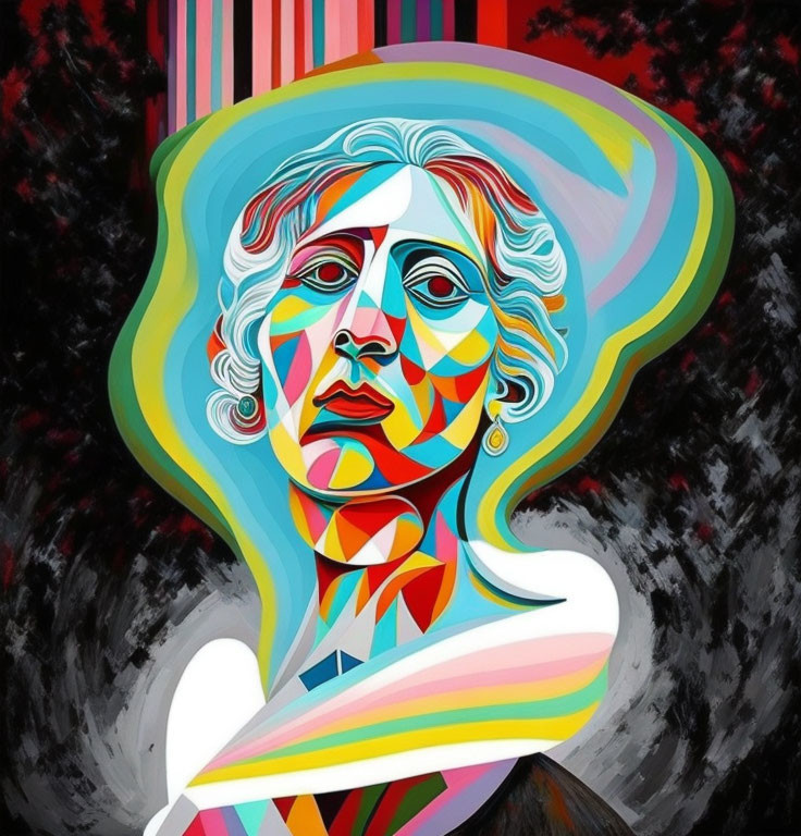 Colorful Abstract Portrait of Woman with Geometric Patterns