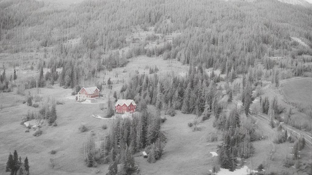 Snowy Winter Landscape: Solitary House with Red Roofs in Forest