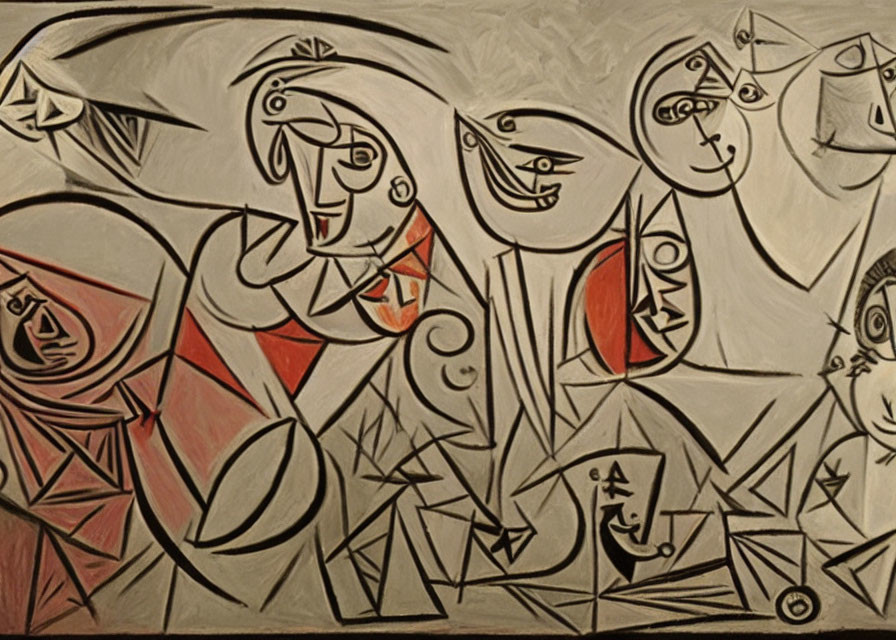 Geometric Cubist Painting with Abstract Human Figures