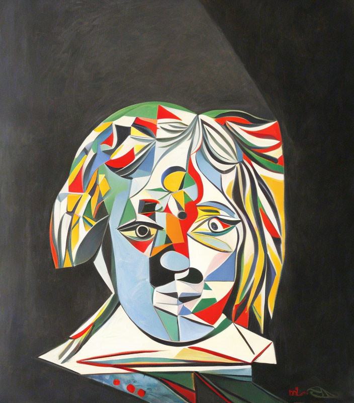 Vibrant Cubist Portrait Painting with Geometric Shapes