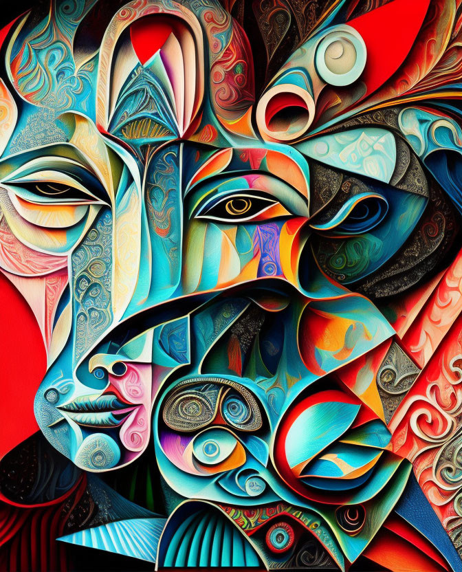 Colorful Cubist Abstract Art: Fragmented Face with Vivid Colors