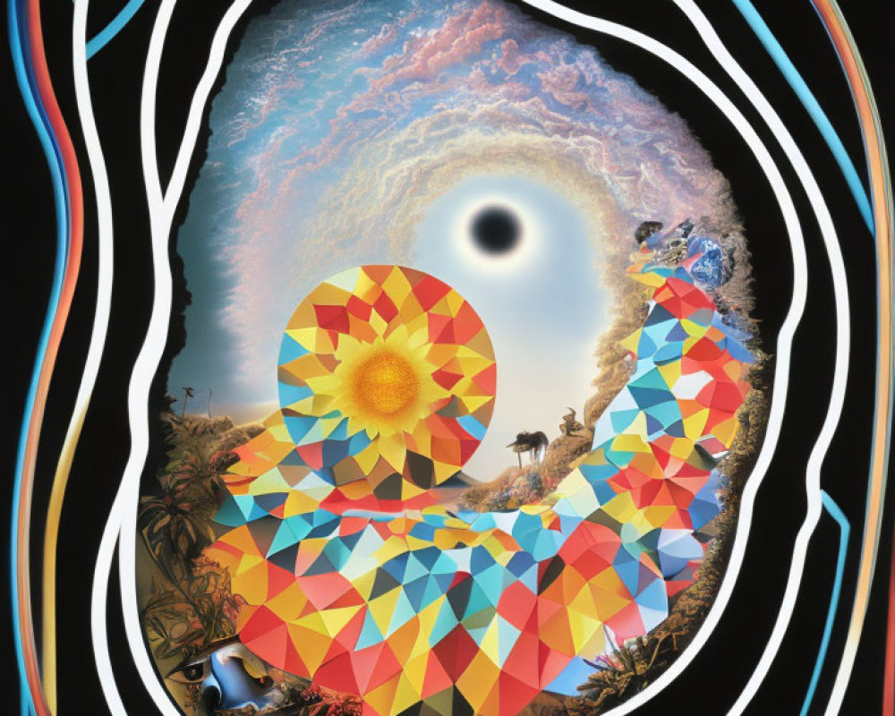 Colorful Geometric Figure, Black Hole, Ecosystems & Wildlife in Surreal Art