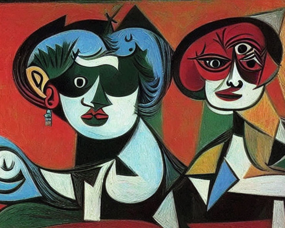 Vibrant Cubist Art: Two Women with Distorted Features