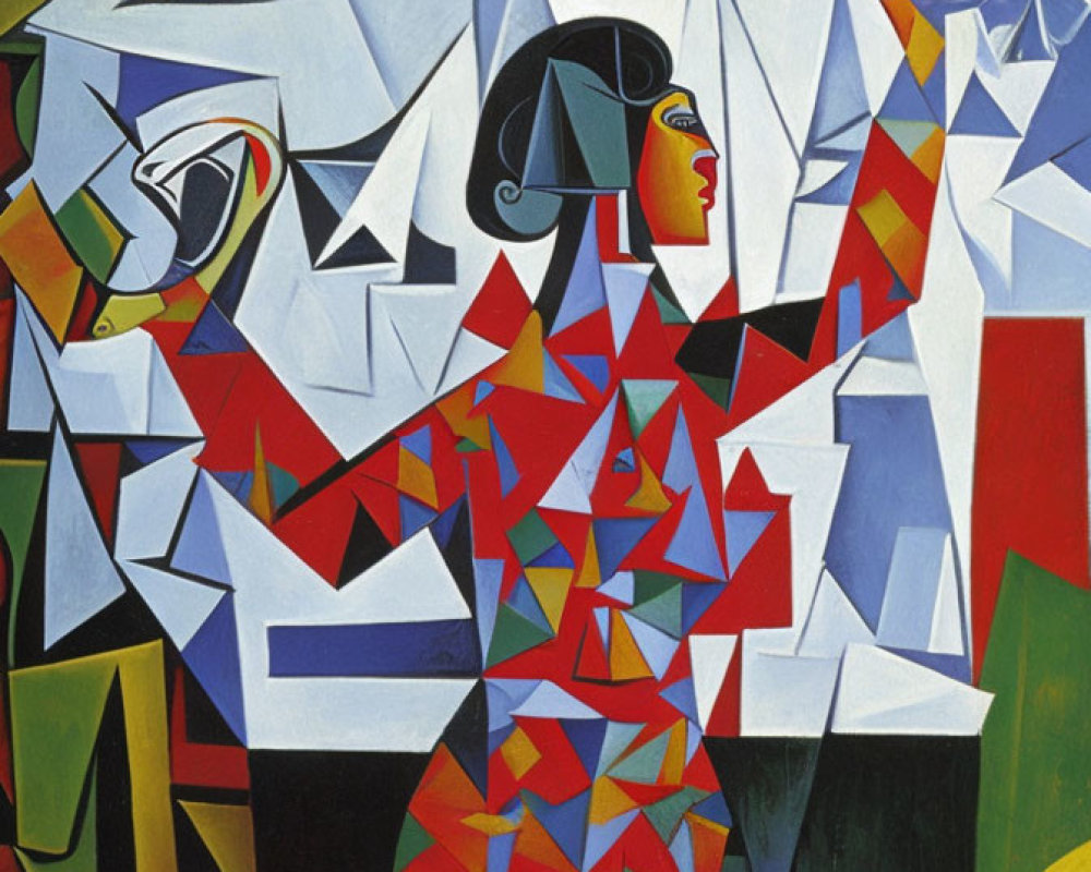 Vivid Cubist Painting of Fragmented Female Figure