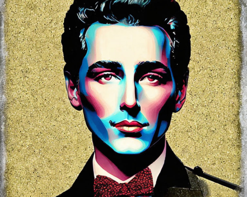 Colorful Portrait of Man with Bow Tie on Textured Background