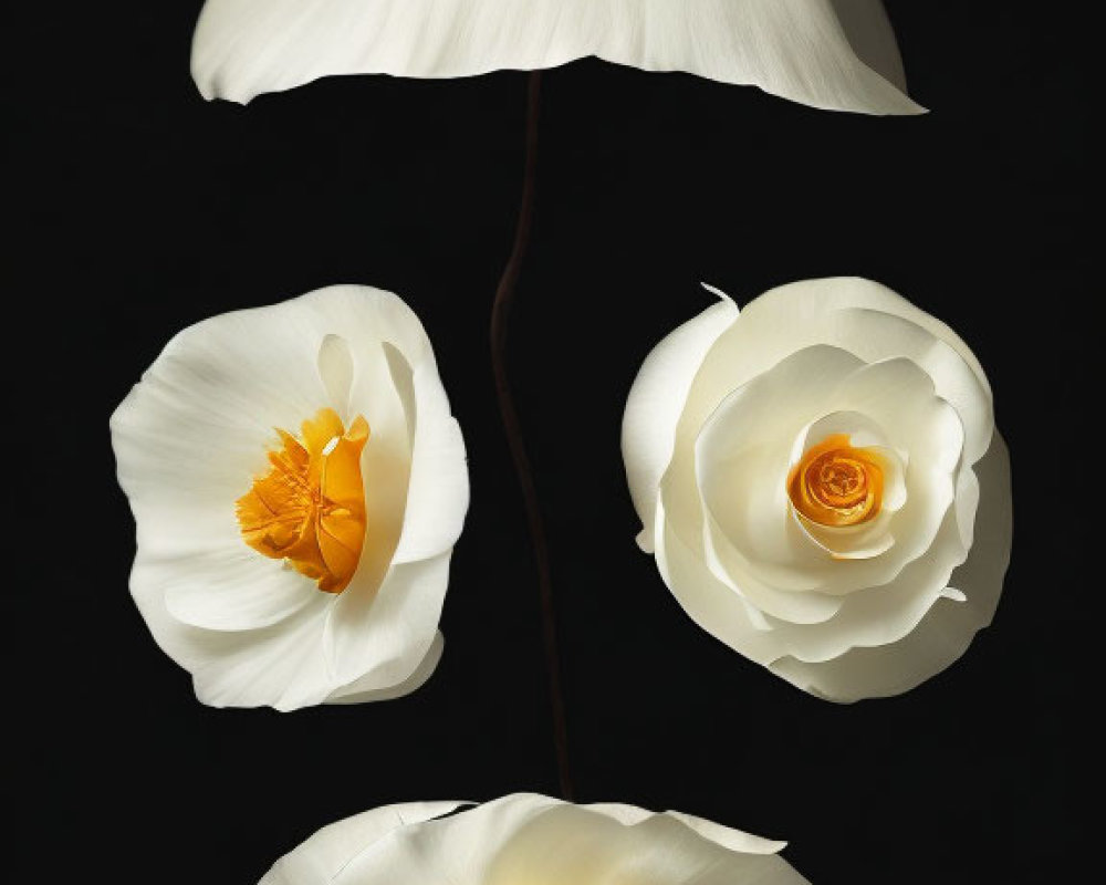 White and Yellow Flowers on Black Background Vertical Arrangement