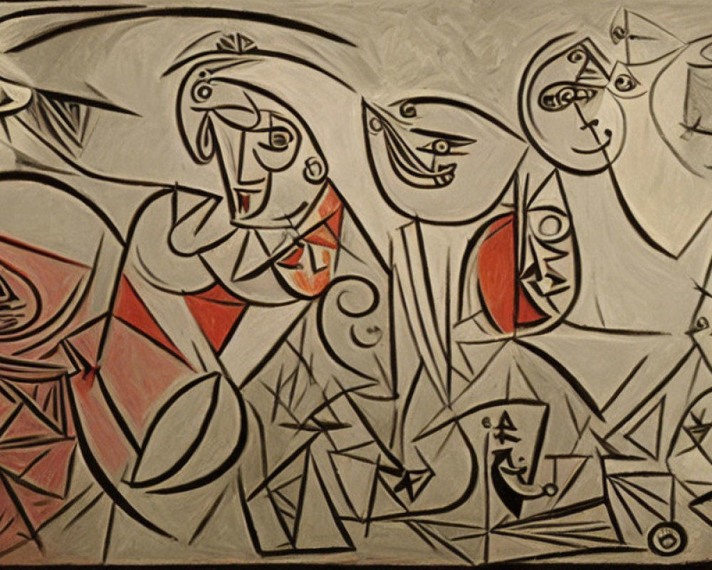 Geometric Cubist Painting with Abstract Human Figures