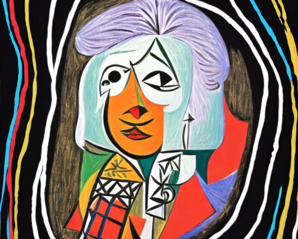 Colorful Abstract Portrait with Picasso-esque Style and Vibrant Shapes