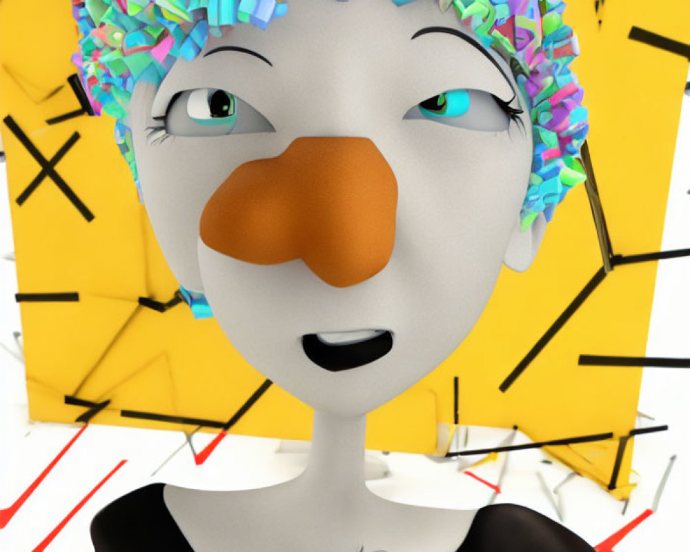 Colorful 3D Animated Character with Shower Cap and Plaster in Chaotic Background