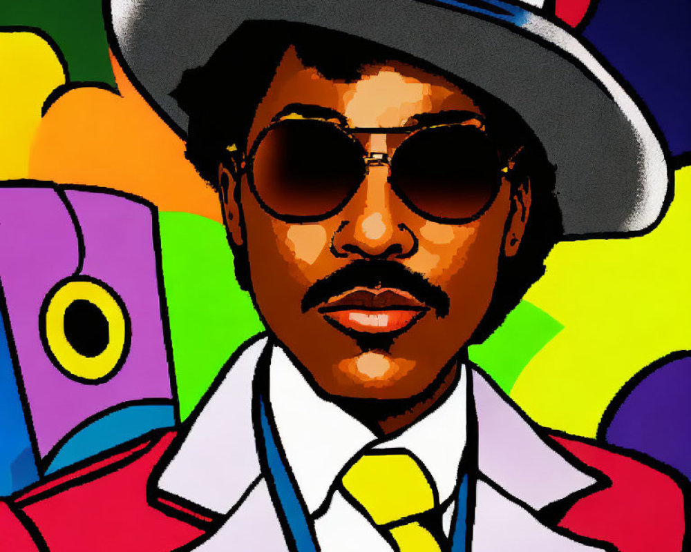 Colorful Pop Art Portrait with Sunglasses and Stylish Hat