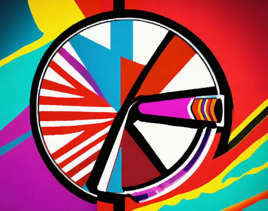 Vibrant abstract background with black circular outline and stylized graphical wheel