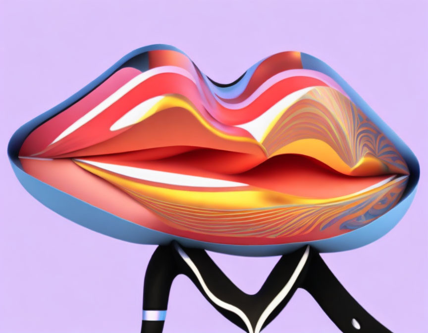 Colorful wavy lips digital art on purple background