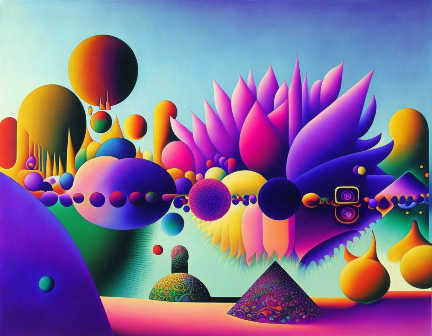 Colorful surreal landscape with spherical shapes and depth illusion