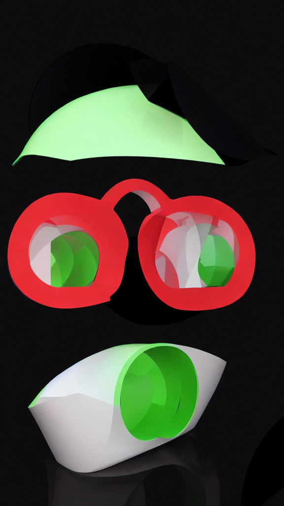 Neon face art with green eyebrows, red glasses, and glowing nose