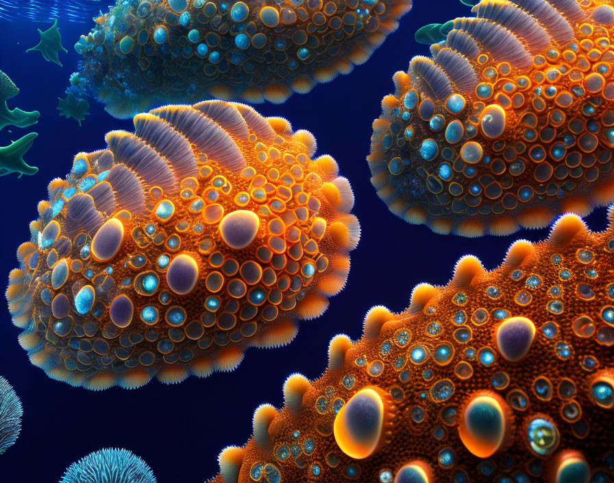 Colorful Sea Sponges and Fish in Underwater Scene