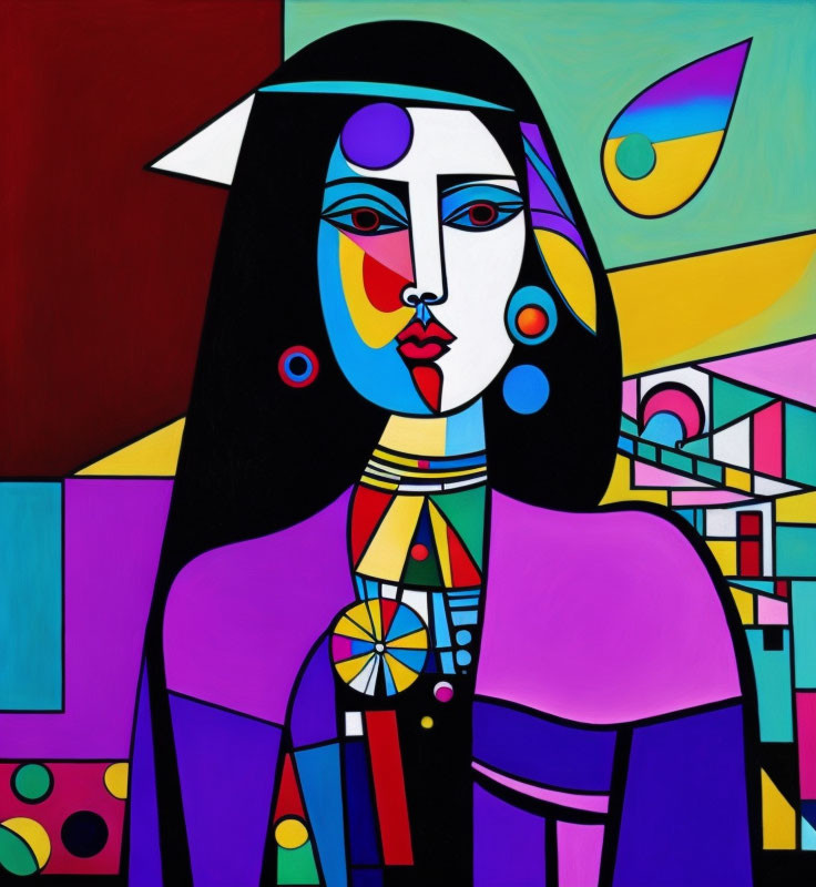 Colorful Cubist-inspired Abstract Portrait of Stylized Woman