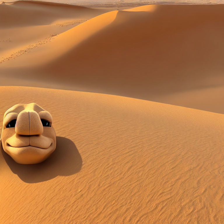 Desert landscape with sand dunes and camel face peeking out