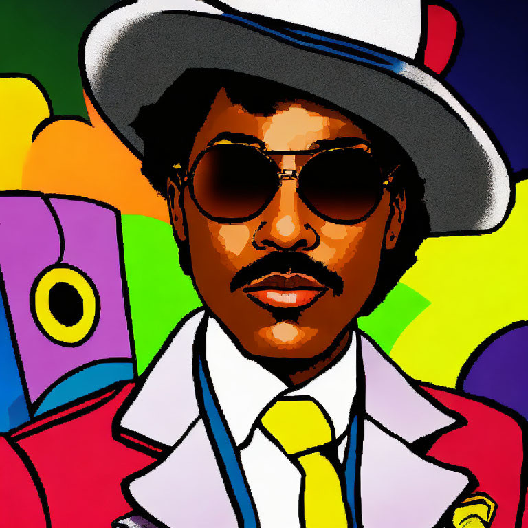 Colorful Pop Art Portrait with Sunglasses and Stylish Hat