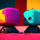 Colorful Stylized Head Sculptures on Vibrant Background